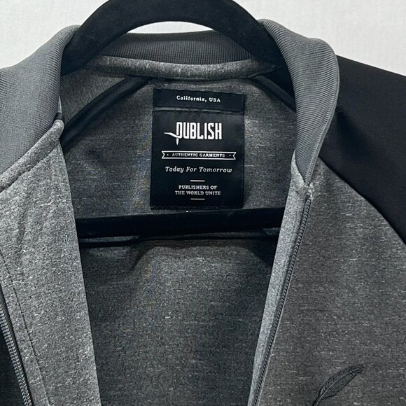 Publish Track Jacket Men M Full Zip Ribbed Trim Zip Pocket Colorblock Gray Black - Picture 12 of 12